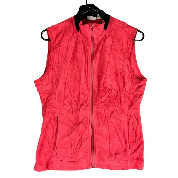 Gander Mtn Womens Vest Jacket Red Fleece Open Pockets Full Zip Stretch Medium - Picture 1 of 12